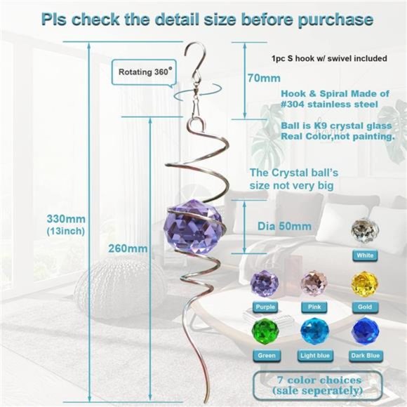 Gazing Ball Spiral Tail-Decorative Wind Spinner Sun Catcher Rainbow Maker 11inch - Picture 5 of 6